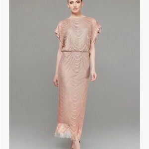 Elegant Metallic Salmon Maxi Dress Size 10